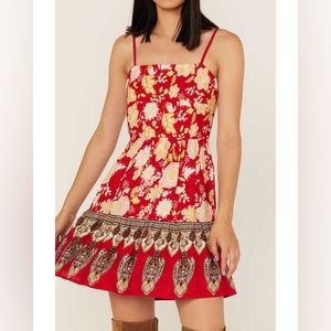 Band Of Gypsies Collective Boho Red Floral Dress With Spaghetti Straps NWT